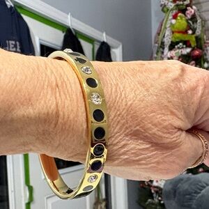 Kate Spade Gold Bangle with Black spades and Silver Accents RUNS LARGE EUC